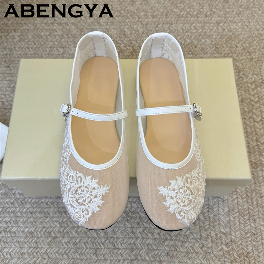 Embroidery Lace - Scarpe Basse Ricamate in Pizzo da