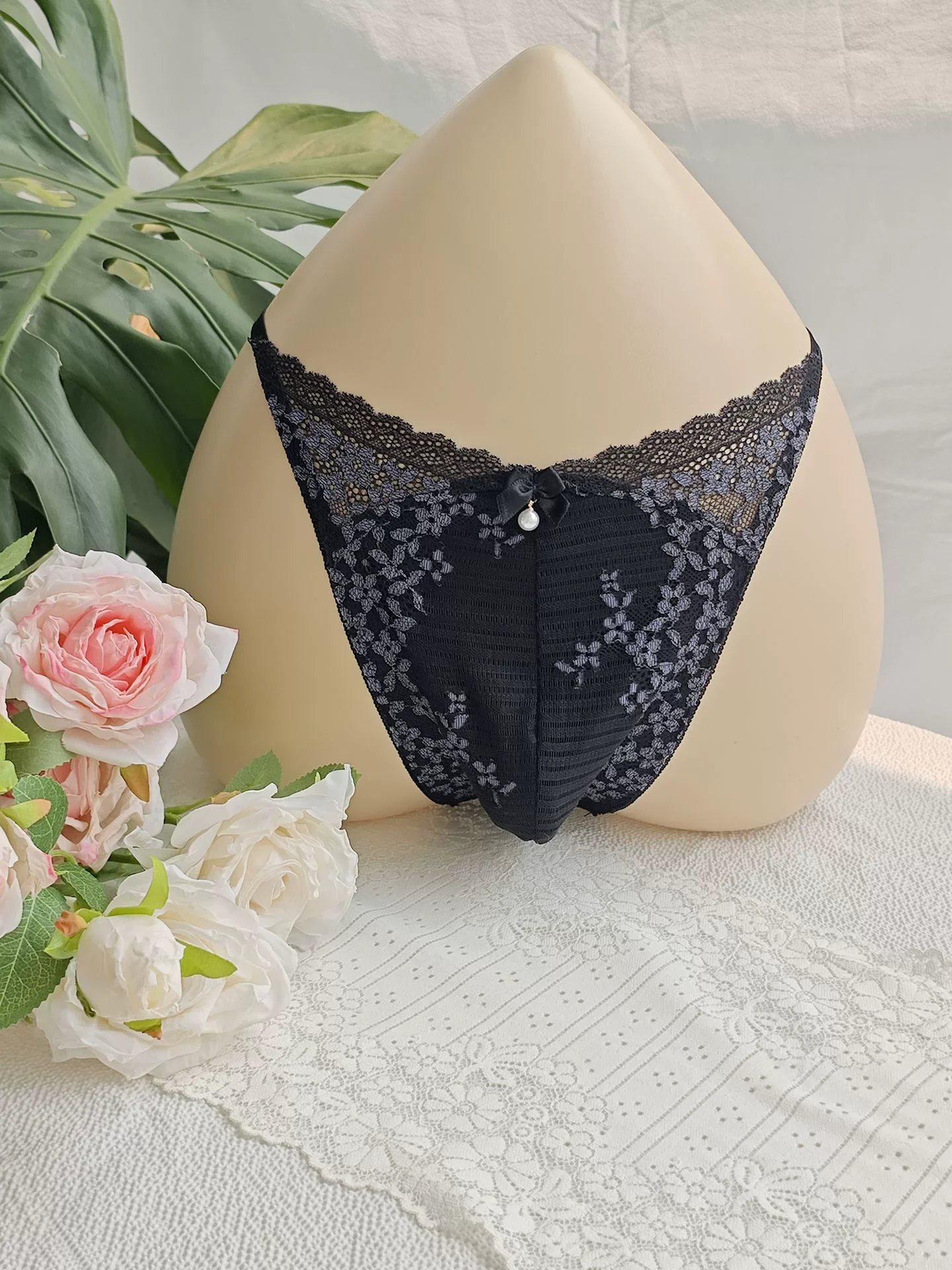 Embroidery Lace - Slip da Uomo in Pizzo Nero