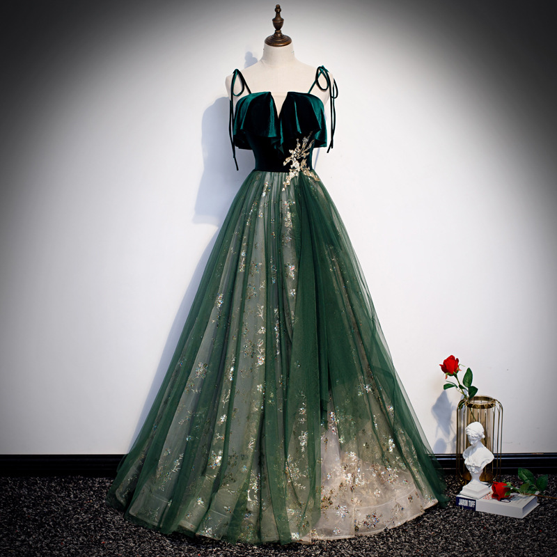 Abito da sera in velluto verde - Embroidery Gold recensione e prezzo